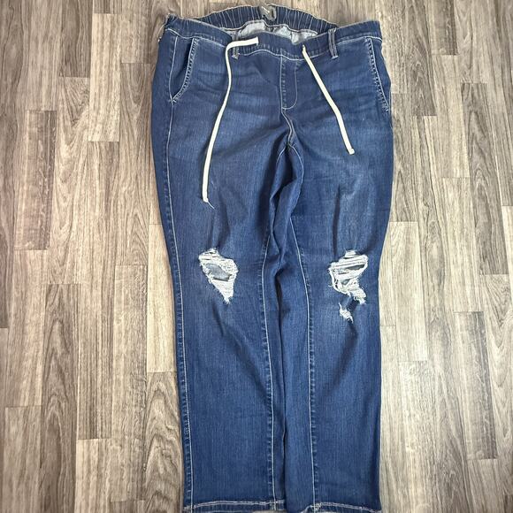 Torrid Feel The Fit 2R Distressed Jogger Jeans Blue Elastic Waist Denim Pants - Picture 1 of 7
